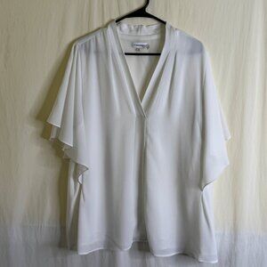 NWOT Women's Calvin Klein White Short-Sleeved Blouse Tiered Ruffle Sleeves Sz 1X